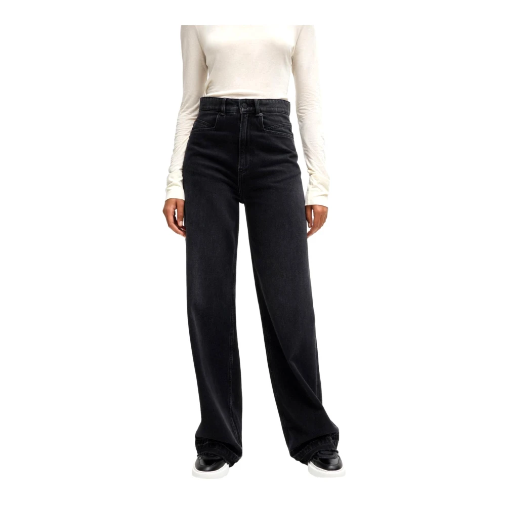 Hugo Boss Moderne Wide Leg Denim Jeans in Antraciet Black Dames