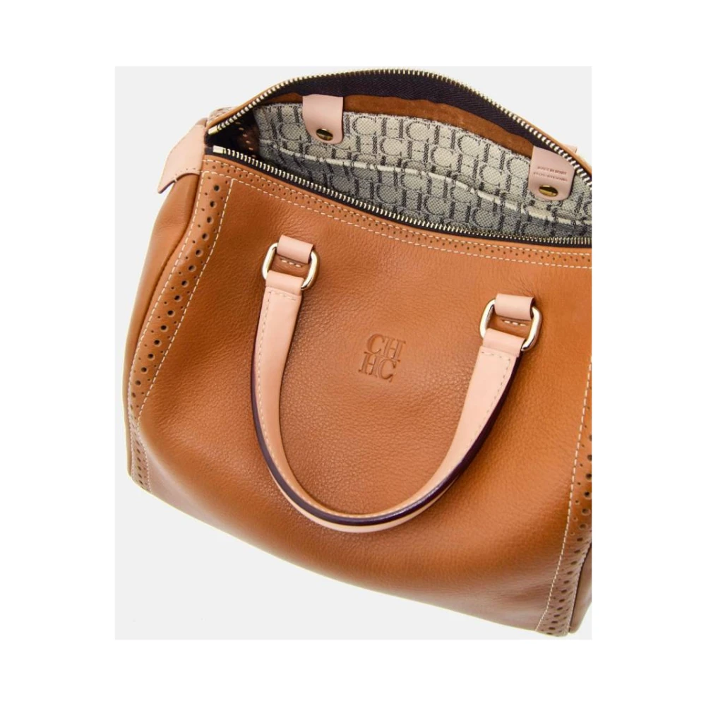 Carolina Herrera Andy 7 Kameel Leren Handtas Brown Dames