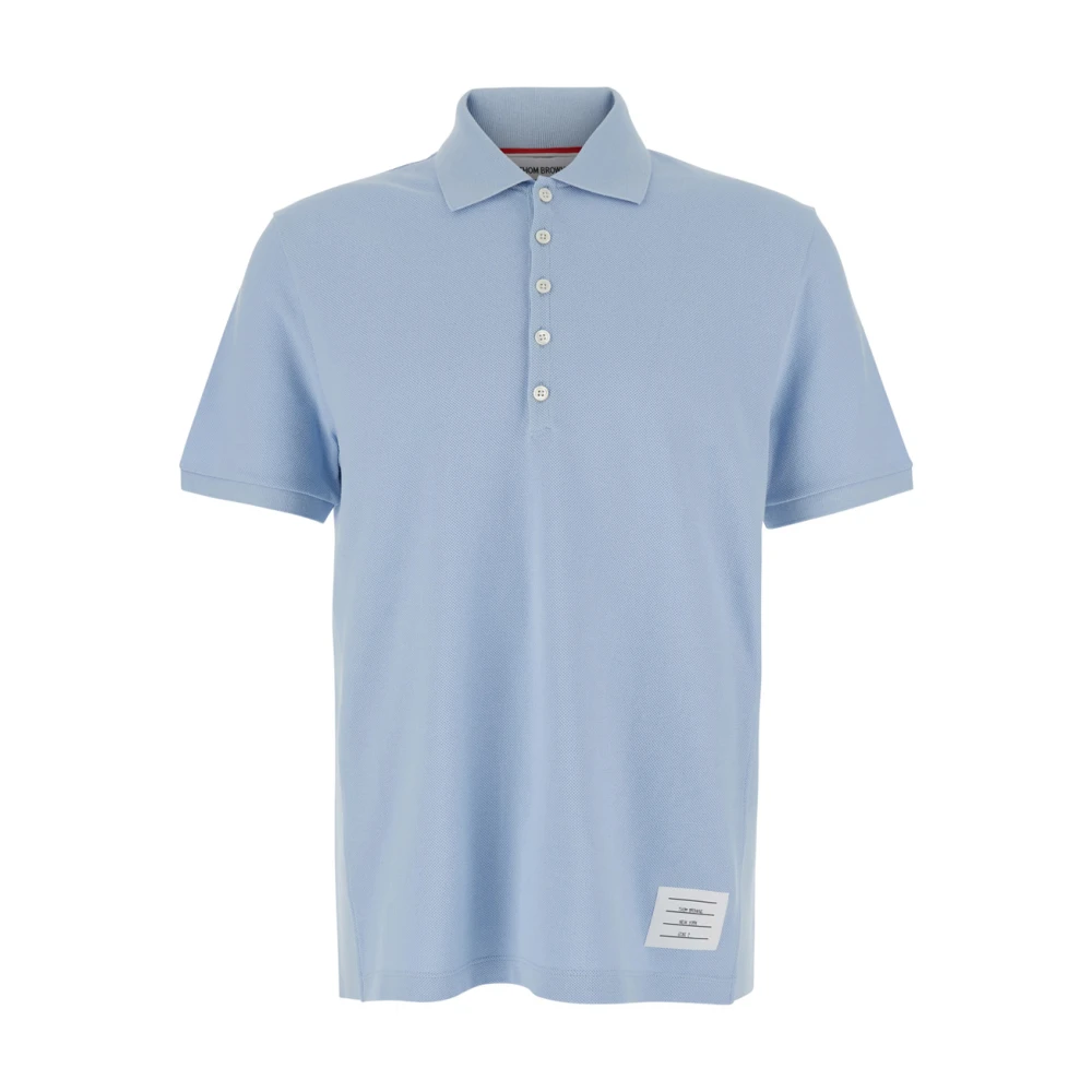 Thom Browne Men's Blue Polo Shirts, Xl, Light Polo Shirt With Stripe Detail