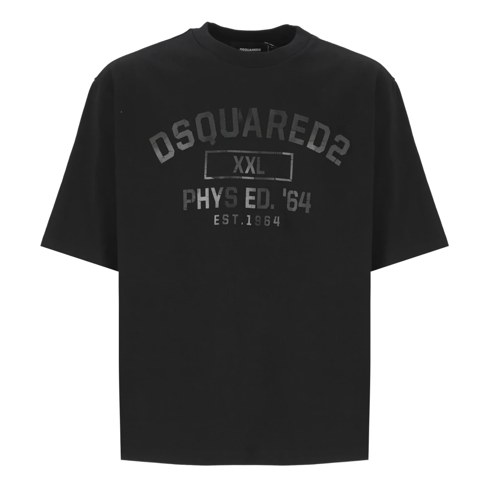 Dsquared2 Black T-Shirts, Male, L, Cotton T-Shirt With Rubber Logo