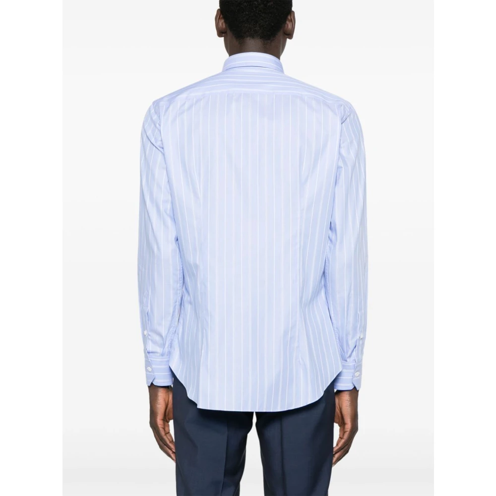 Brioni Gestreept Shirt Lichtblauw Knoopsluiting Lange Mouw Blue Heren