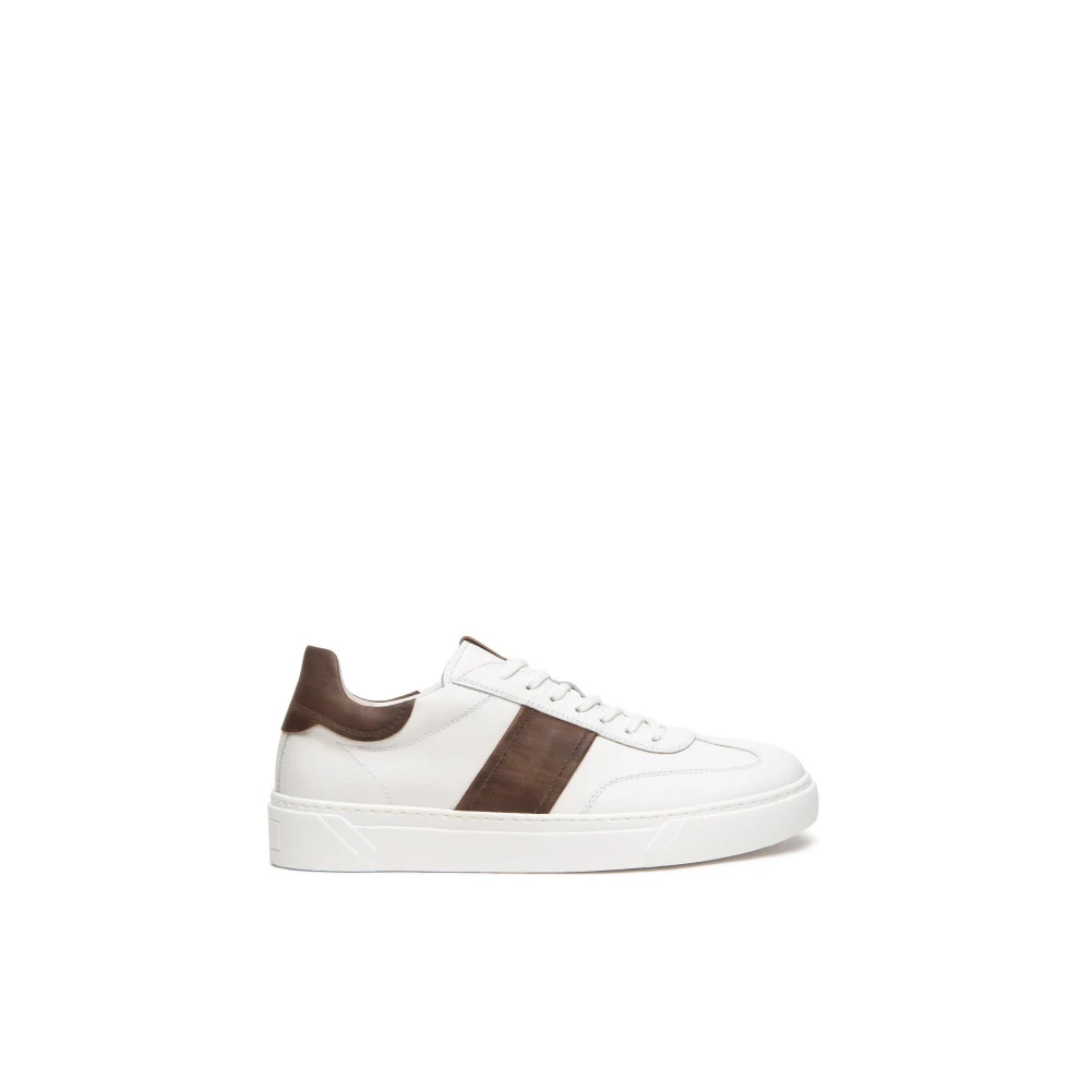 Nerogiardini Witte leren sneakers met bruine inzet Heren Schoenen
