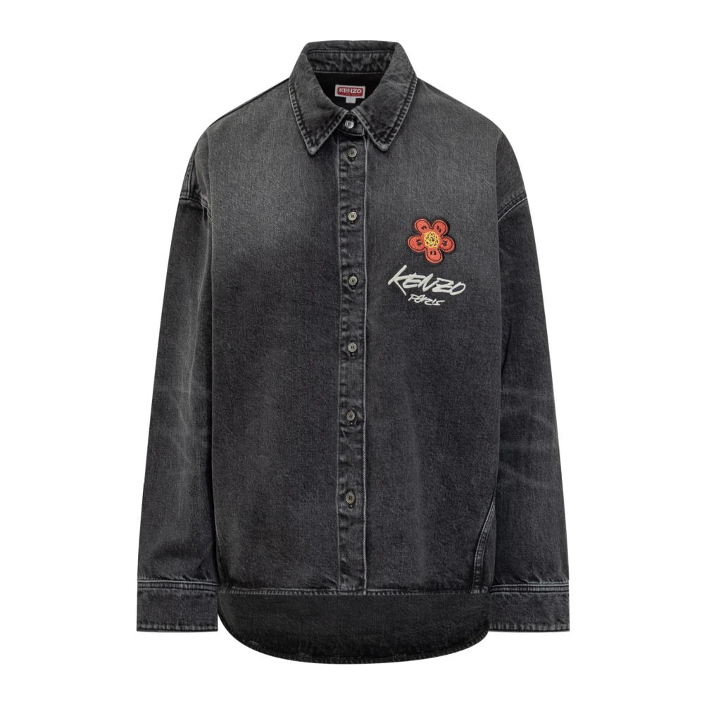 Kenzo Women's Black Shirts, M, Futura 2000 Embroidered Workwear Shirt
