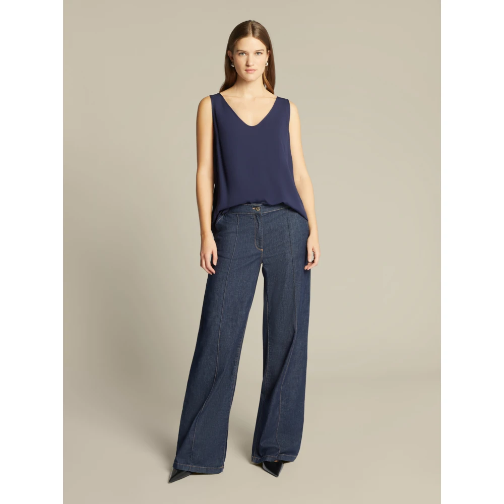 Elena Mirò Eco-Viscose Chinakrepp Top Blue Dames