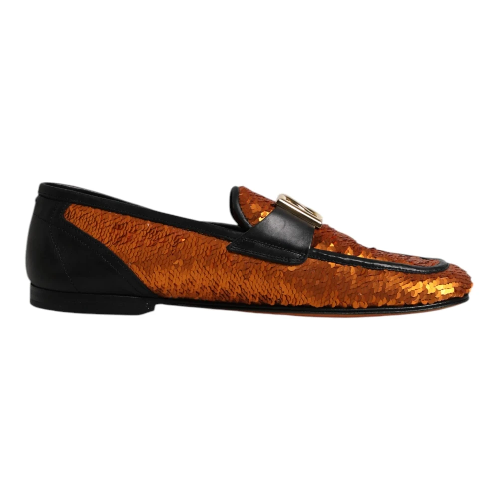 Dolce & Gabbana Men's Orange Sequin Embellished Loafers