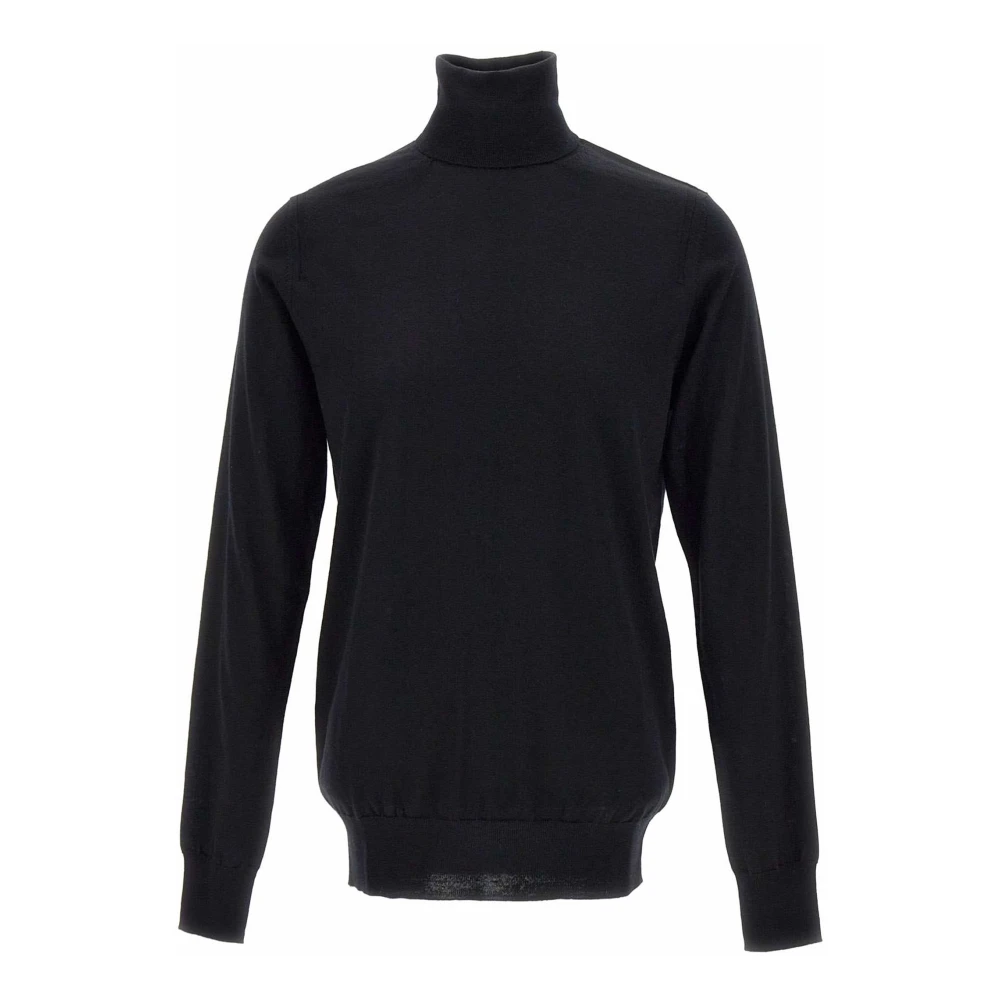 Paolo Pecora Svart ull turtleneck tröja Black, Herr