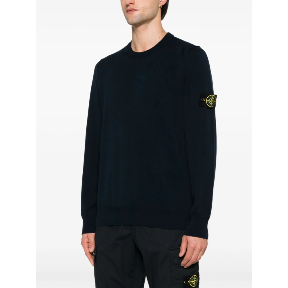 Stone Island Blauwe Katoenen Gebreide Trui Blue Heren