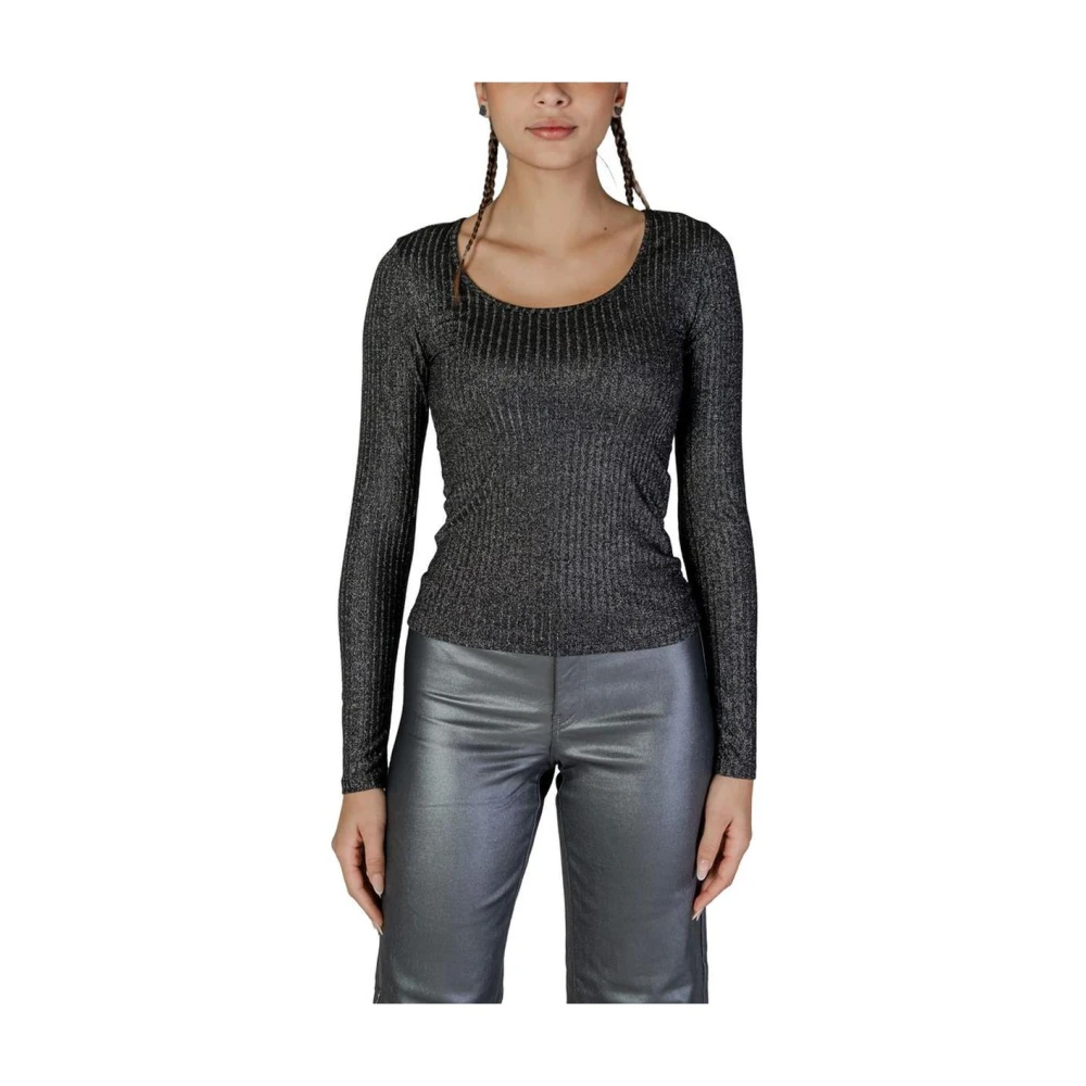 Vero Moda Zwart Glitter Geribbelde Longsleeve Top Black Dames