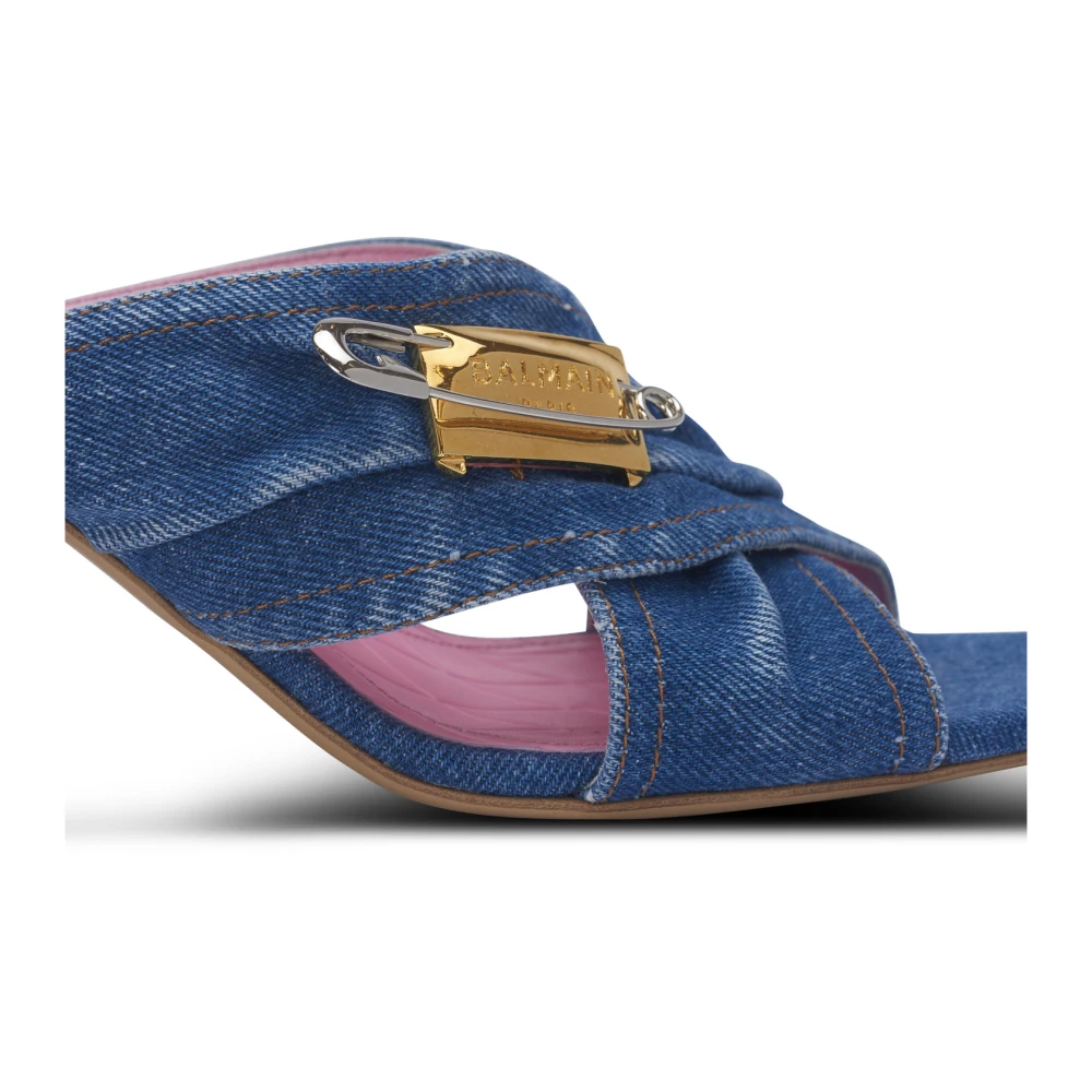 Balmain Denim Safety Pin mules Blue Dames