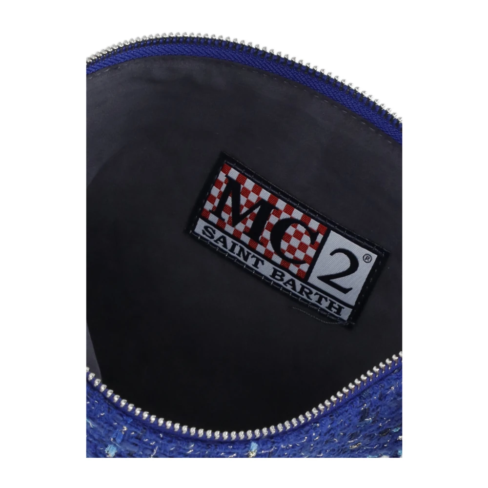 Saint Barth Blauwe Tweed Paillet Clutch Tas Blue Dames