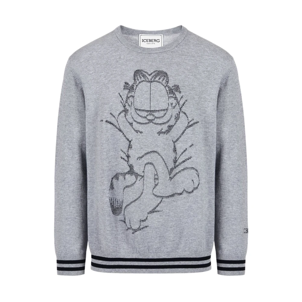 Iceberg Men's Gray Pullover With Garfield Design - Round-Neck Knitwear - 2XL - Knitwear
