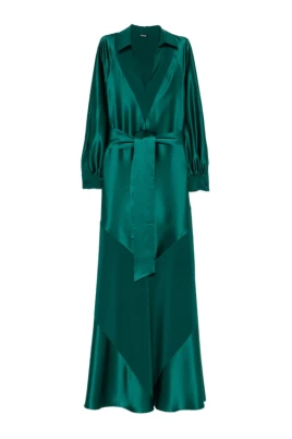 Tie-Waist Collared Maxi Dress