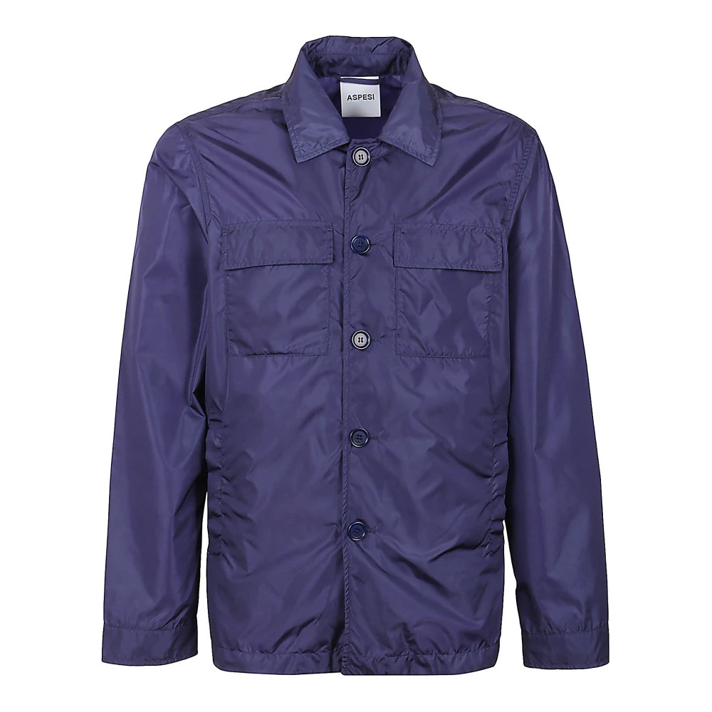 Aspesi Blauw Nylon Overhemd met Knoopsluiting Blue Heren