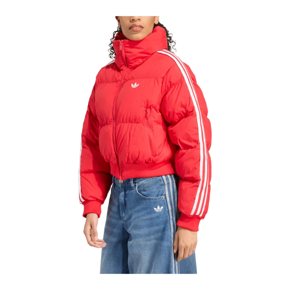 Adidas Women's Red Adicolor Cropped Synthetic Down Puffer Jacket - Jackets - Xs - Sport