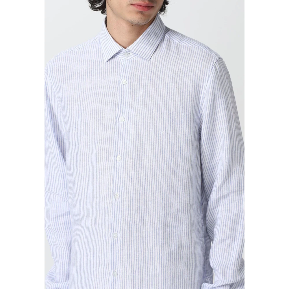 Calvin Klein Linnen Streep Slim Overhemd Blue Heren