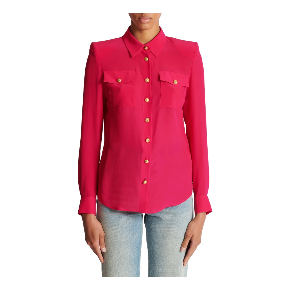 Balmain Crêpe shirt met gouden knopen Pink Dames