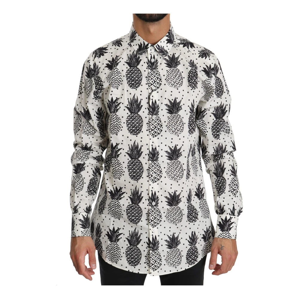 Dolce & Gabbana Men's White Casual Shirts,, Pineapple Cotton Top Shirt Small