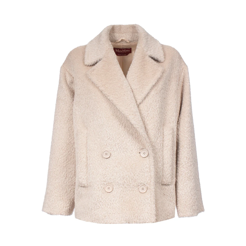Max Mara Studio Alpaca Dubbelbreasted Jas met Reverskraag Beige Dames