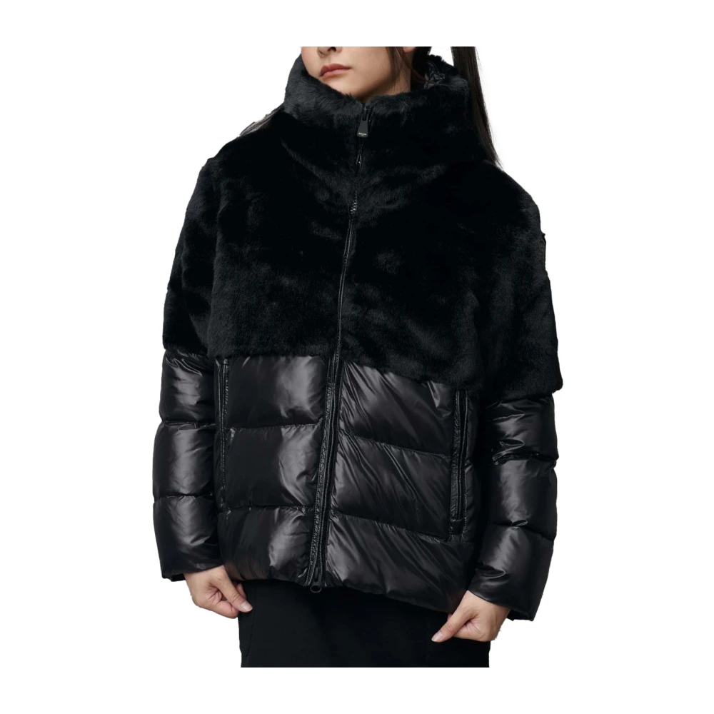 Blauer Polyester Parka Jas met Rits Capuchon Black Dames