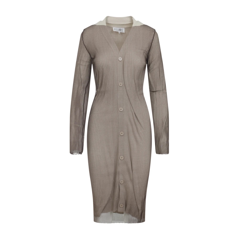 Mm6 Maison Margiela Women's Beige Neutral Tone Wool Blend Jumper - Long Knitwear - S - Knitwear