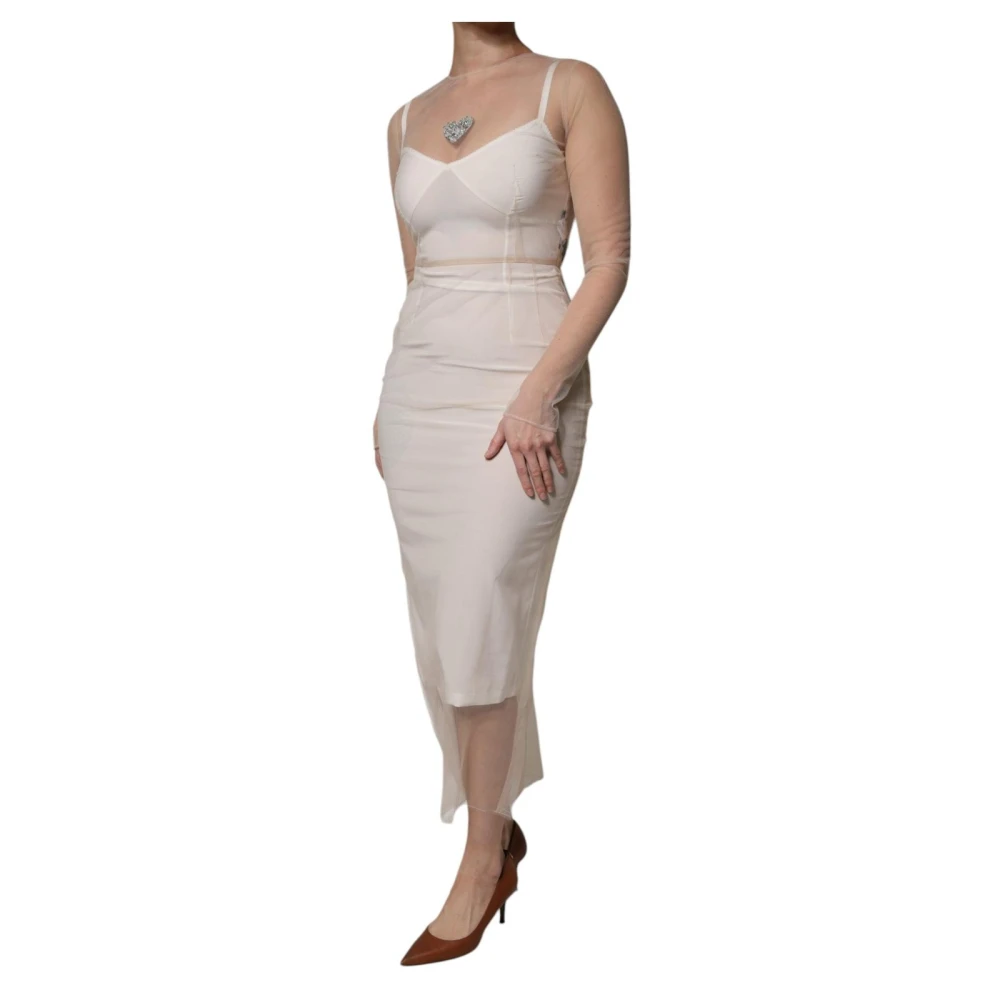 Dolce & Gabbana Doorschijnende Tule Bustier Midi Jurk White Dames