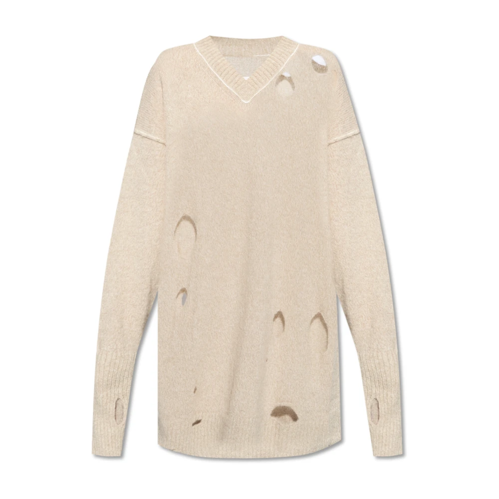 Mm6 Maison Margiela Women's Beige Cut-Out Jumper - Round-Neck Knitwear - Xs - Knitwear