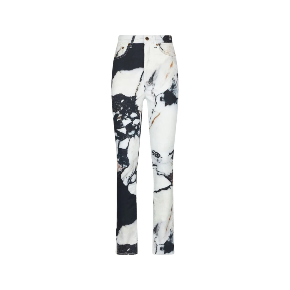 Roberto Cavalli Black Skinny Trousers, Female, M, Marble Print Skinny High-Rise Trousers