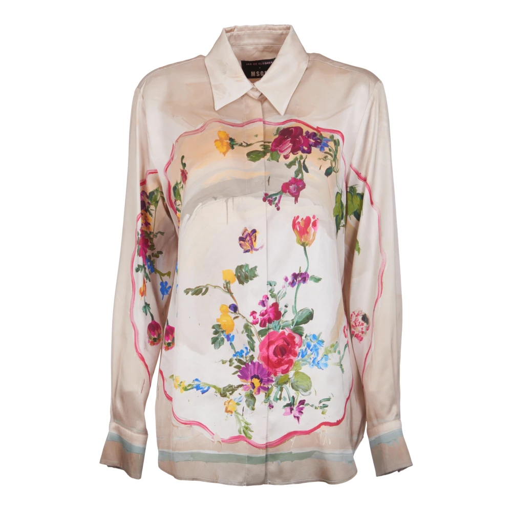 Msgm Grijze Bedrukte Jurk voor Vrouwen Beige Dames