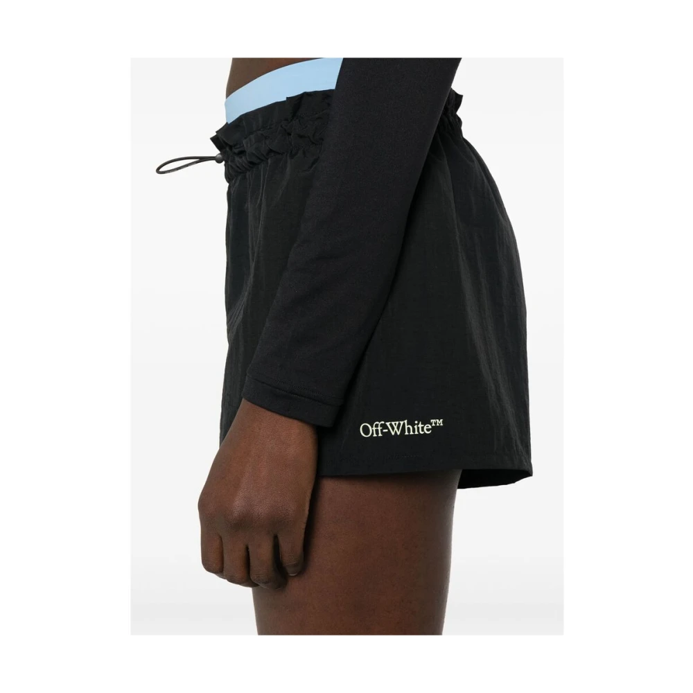 Off White Elastische Trekkoord Tailleband Logo Print Shorts Black Dames