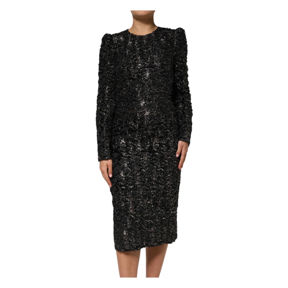 Dolce & Gabbana Women's Black Sequin Boucl Tweed Sheath Dress - Midi Dresses - 2XS - Dresses