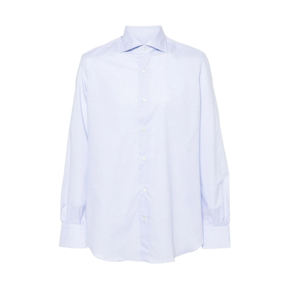 Mazzarelli Blauw Wit Geruite Katoenen Overhemd Blue Heren