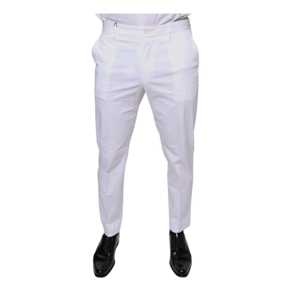 Dolce & Gabbana Men's White Slim-Fit Trousers, Xl, Skinny Dress Trousers With Zipper