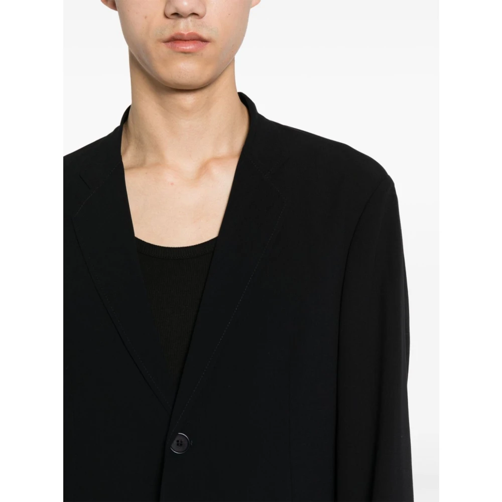 Giorgio Armani Navy Blauwe Wollen Jas Met Revers Blue Heren