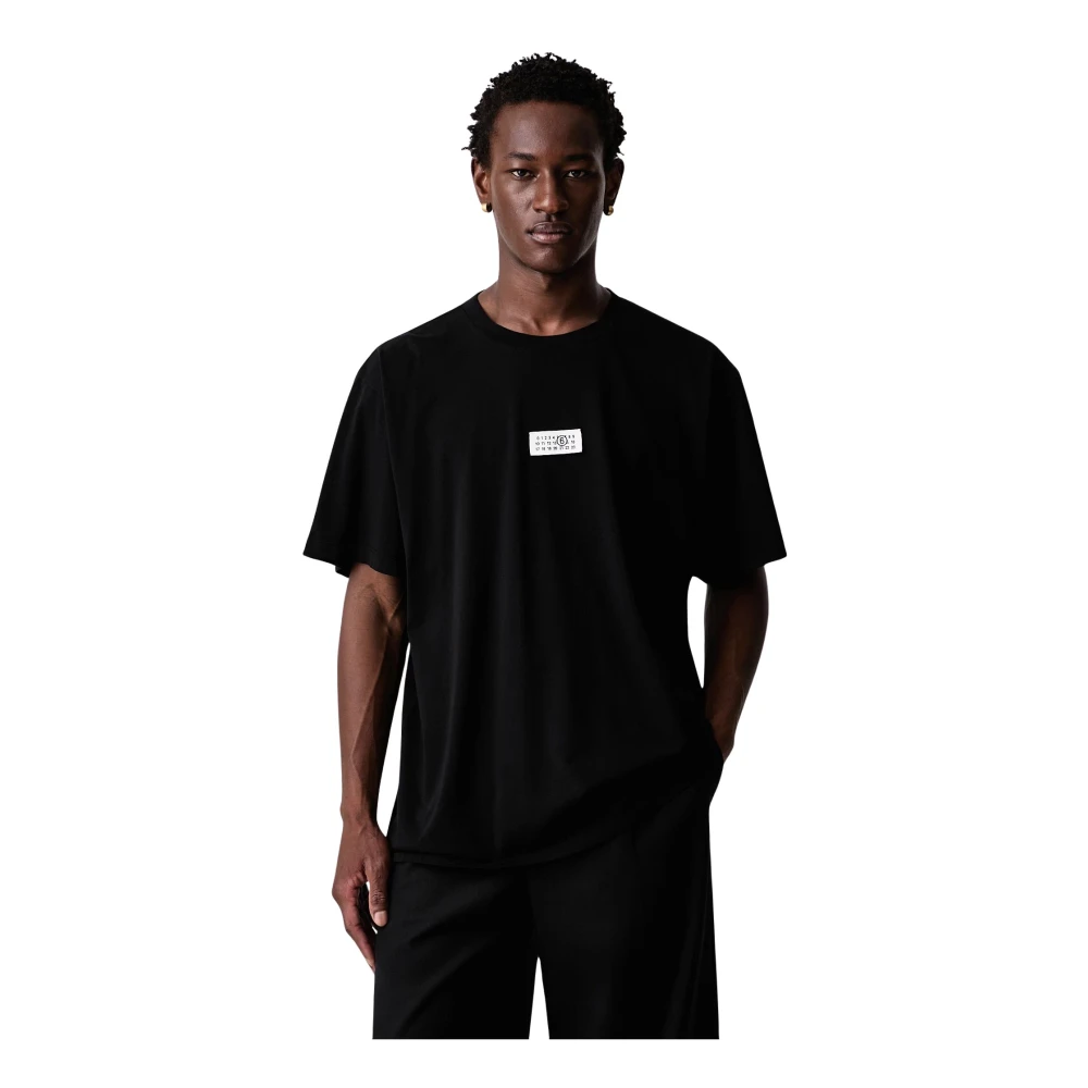 Mm6 Maison Margiela Uomo Nero T-Shirt Numeric In Jersey Con Logo - Immagine 3