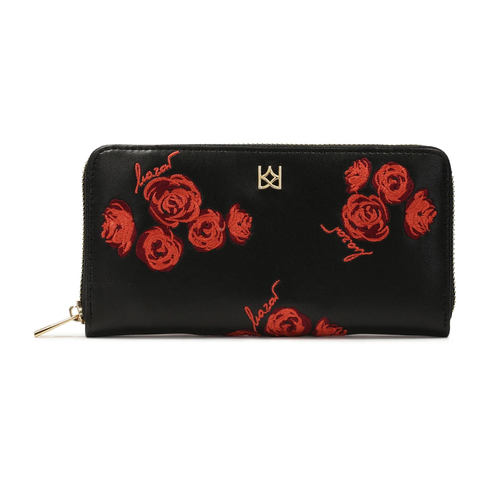 Kazar Zwarte ritssluitingportemonnee met rode rozen Multicolor Dames