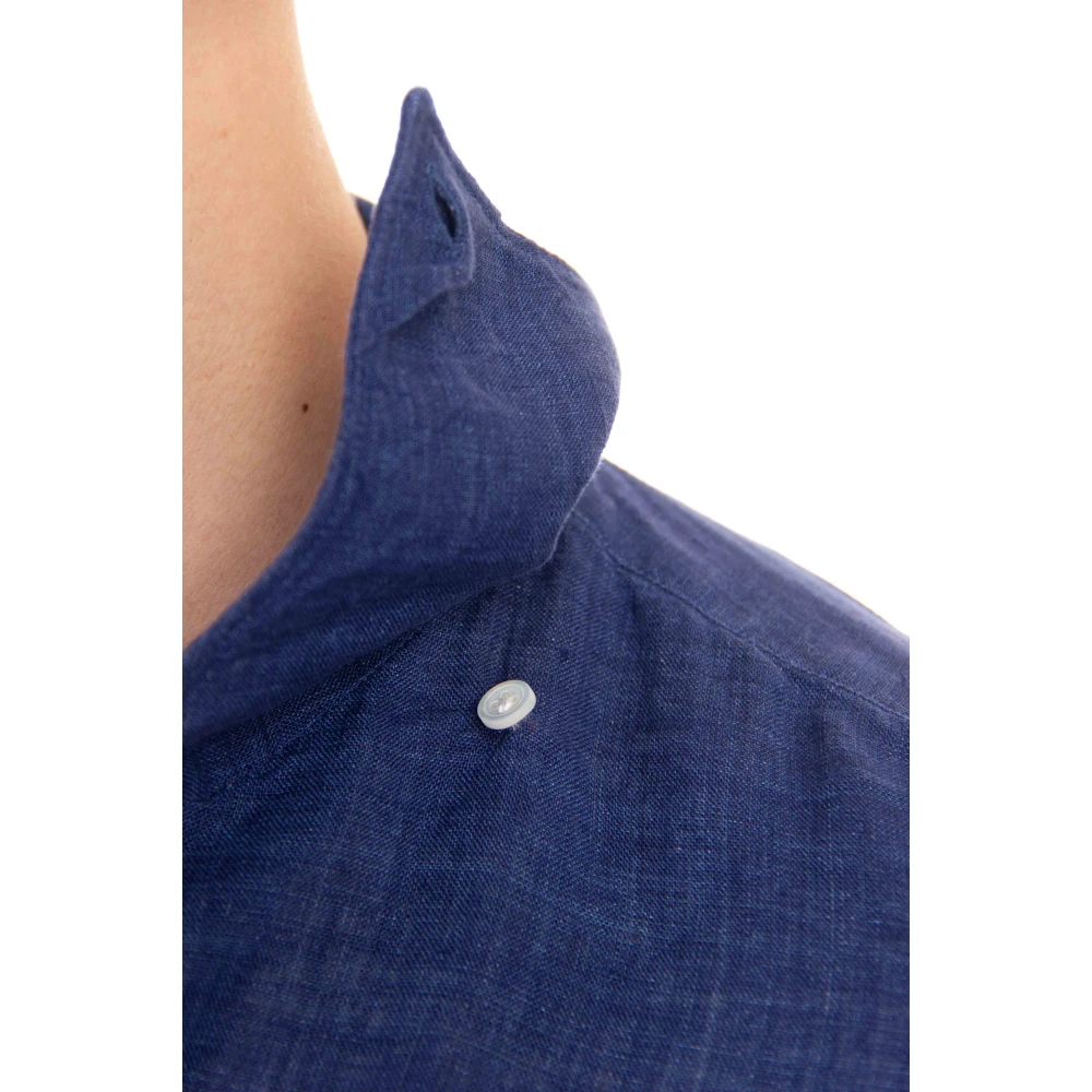 Finamore Blauw Linnen Overhemd met Handgemaakte Details Blue Heren
