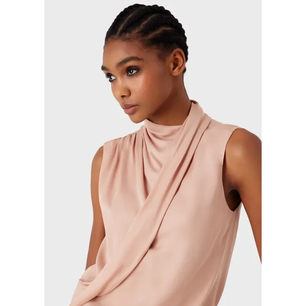 Giorgio Armani Zijden Georgette Gedrapeerde Top Beige Dames