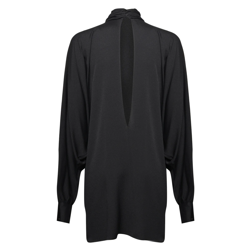 Nineminutes Zwarte Jurk met Kraag en Wijde Mouwen Black Dames