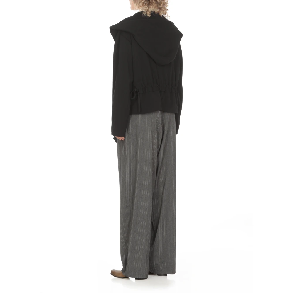 Y-3 Zwarte wollen jas met capuchon Black Dames