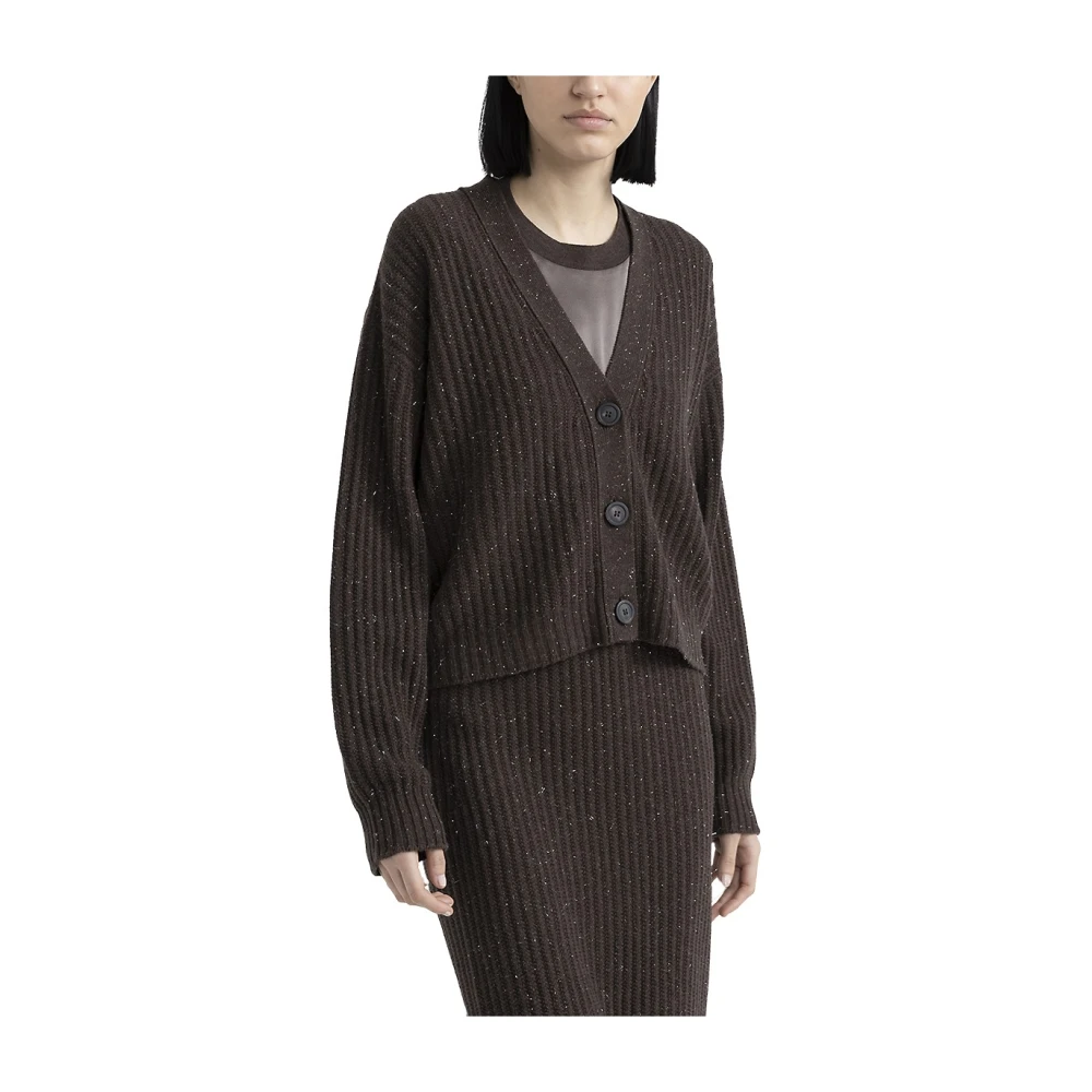 PESERICO Wol zijde kasjmier en lurex vest Brown Dames