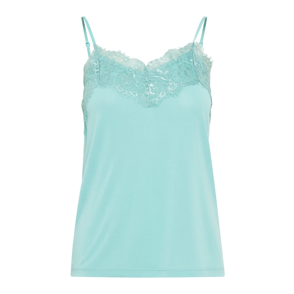 Ichi Blauwe Kant Top & T-Shirt Blue Dames