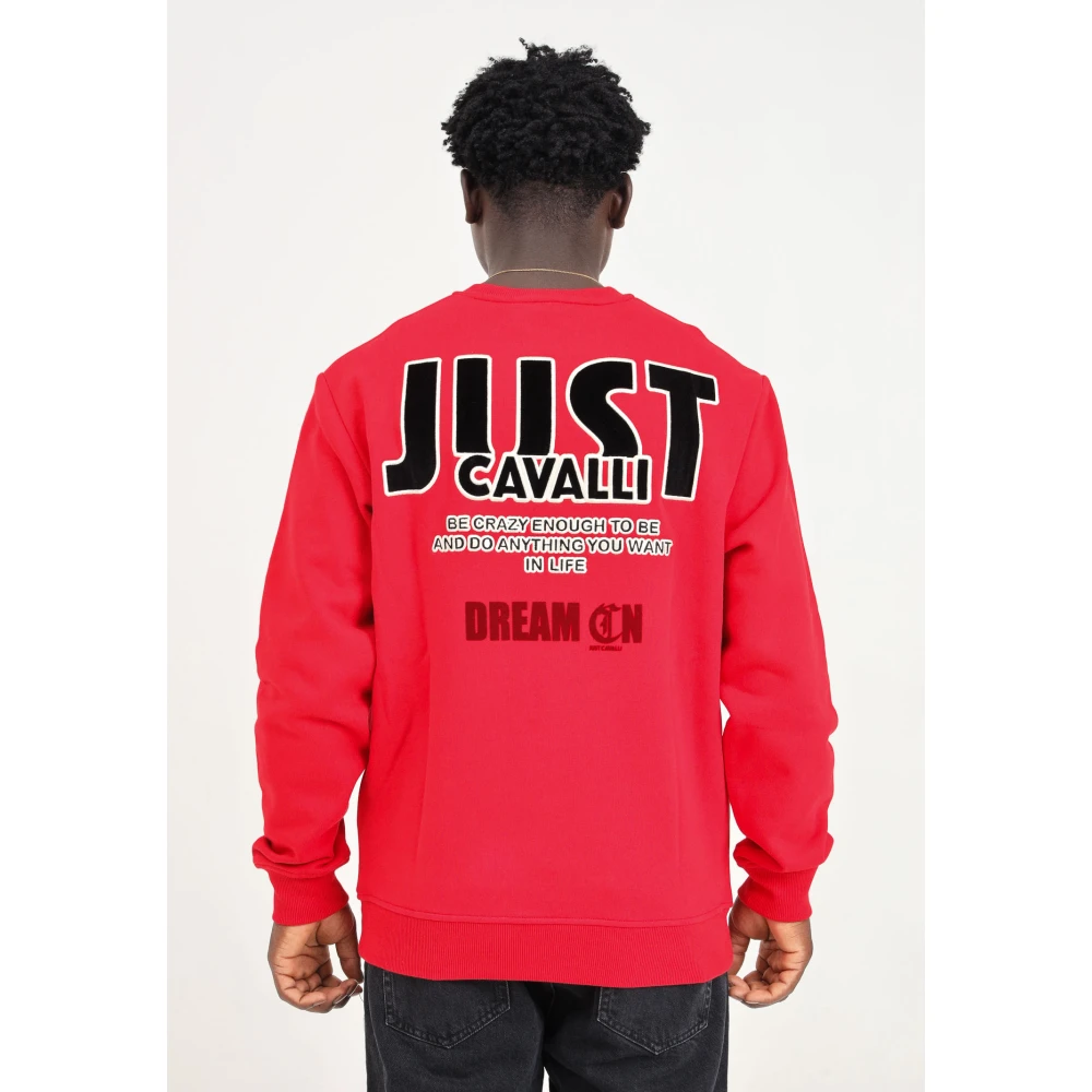 Just Cavalli Rode Velvet Crew Neck Sweatshirt Red Heren