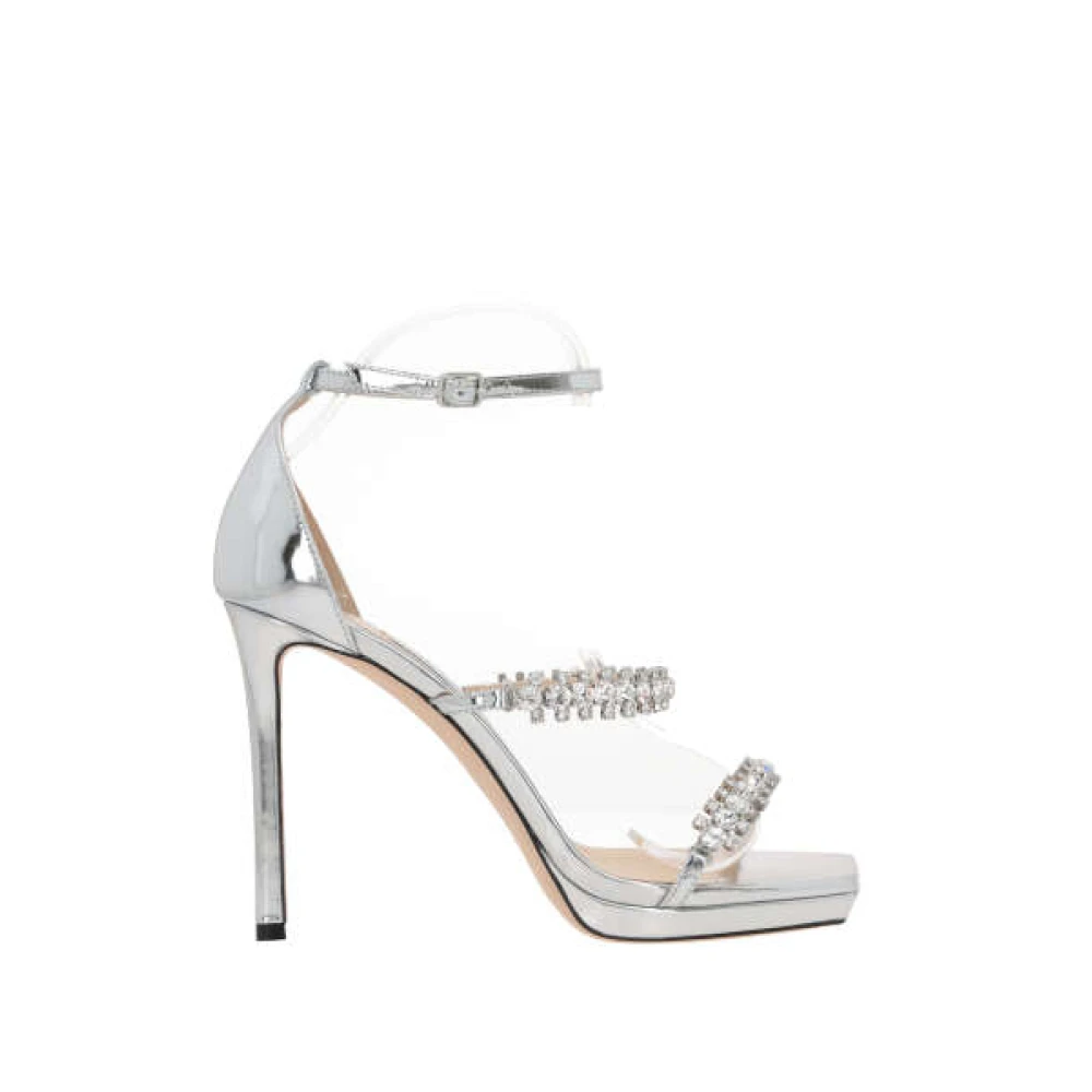 Jimmy Choo Zilveren Strass Leren Sandalen Gray Dames