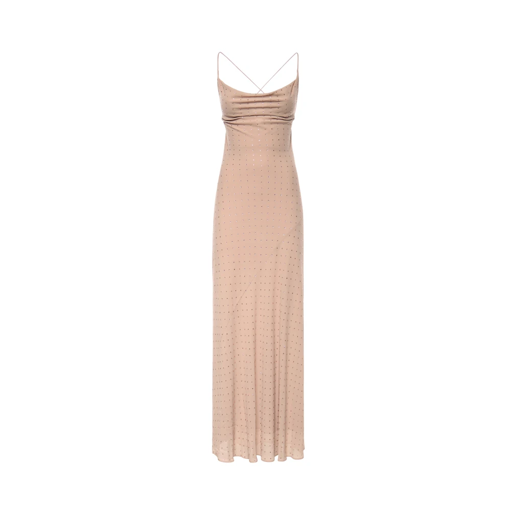 Pinko Women's Beige Maxi Dresses, Xs, Long Slip Dress With Rhinestones