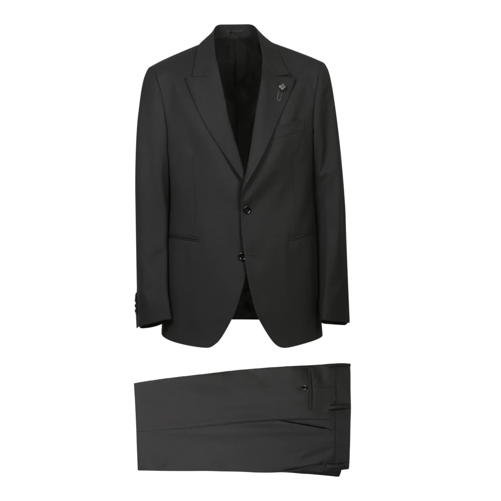 Lardini Men's Black Single Breasted Suits, 2XL, Stretch Wool Suit