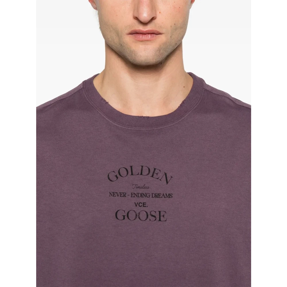 Golden Goose Logo-Print Katoenen T-shirt Purple Heren