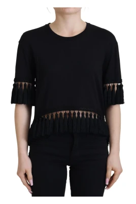 Svart Bomull Tassel Blus Topp