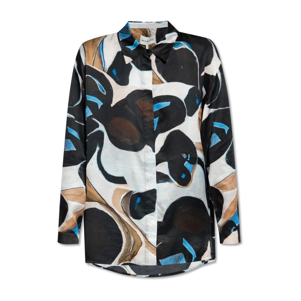 Munthe Zijden blouse met abstracte print lange mouwen en knoopsluiting Multicolor Dames