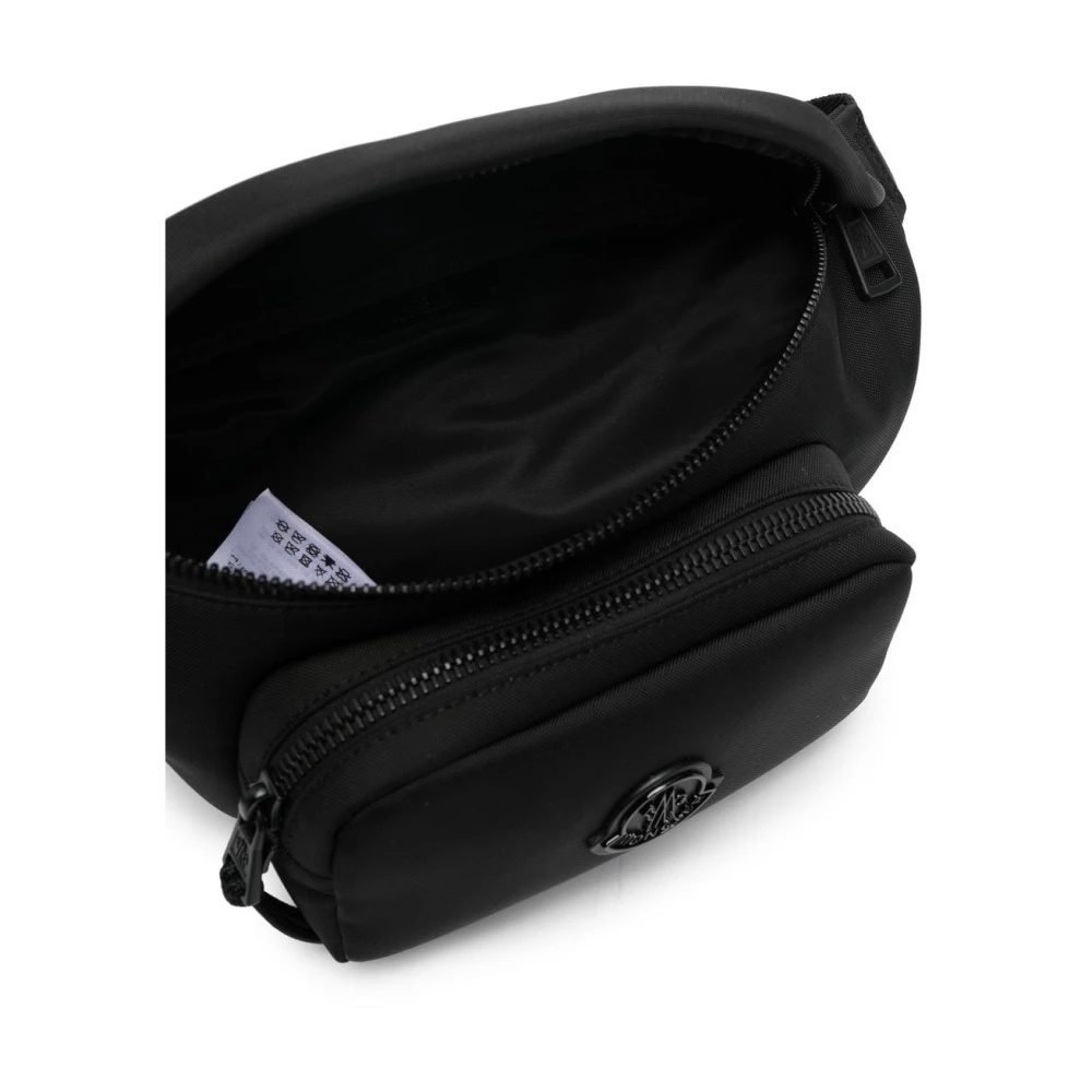 Moncler Zwarte Leren Waterdichte Tas met Logo Black Unisex