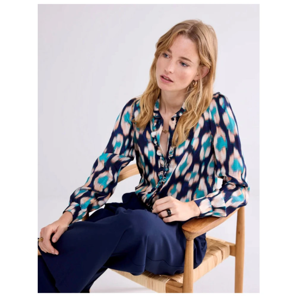 Summum Woman Ikat Blouse met Ruches Blue Dames